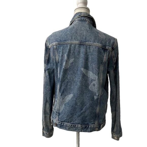 Y2K Playboy Bleach Bunny Denim Jean Trucker Jacket w/ Bunny Logos Size Small - Picture 4 of 8